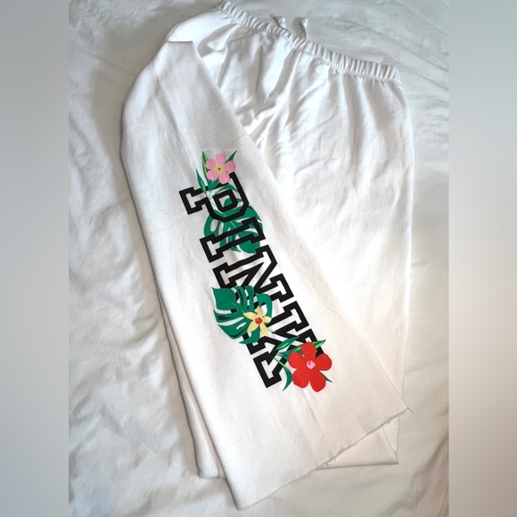 NWOT PINK Victoria’s Secret White Everyday Lounge Boyfriend Logo Pant Size M - Picture 2 of 8